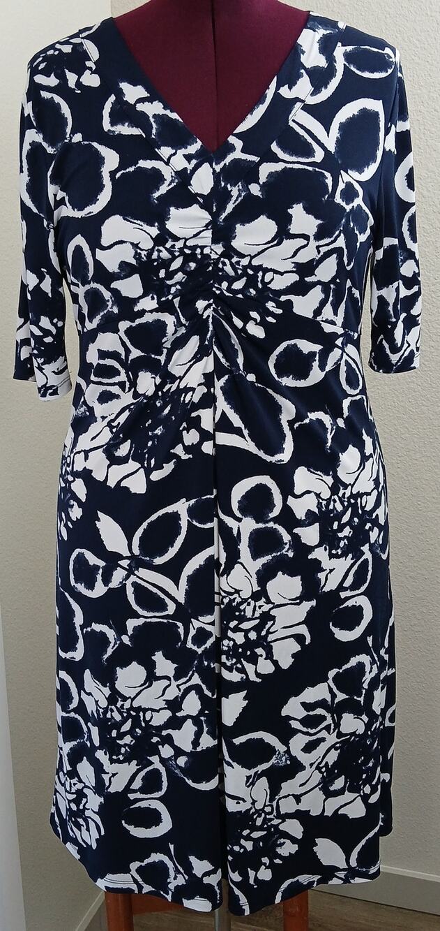 Jones New York Signature Abstract Floral Print Maxi Dress L navy white stretch